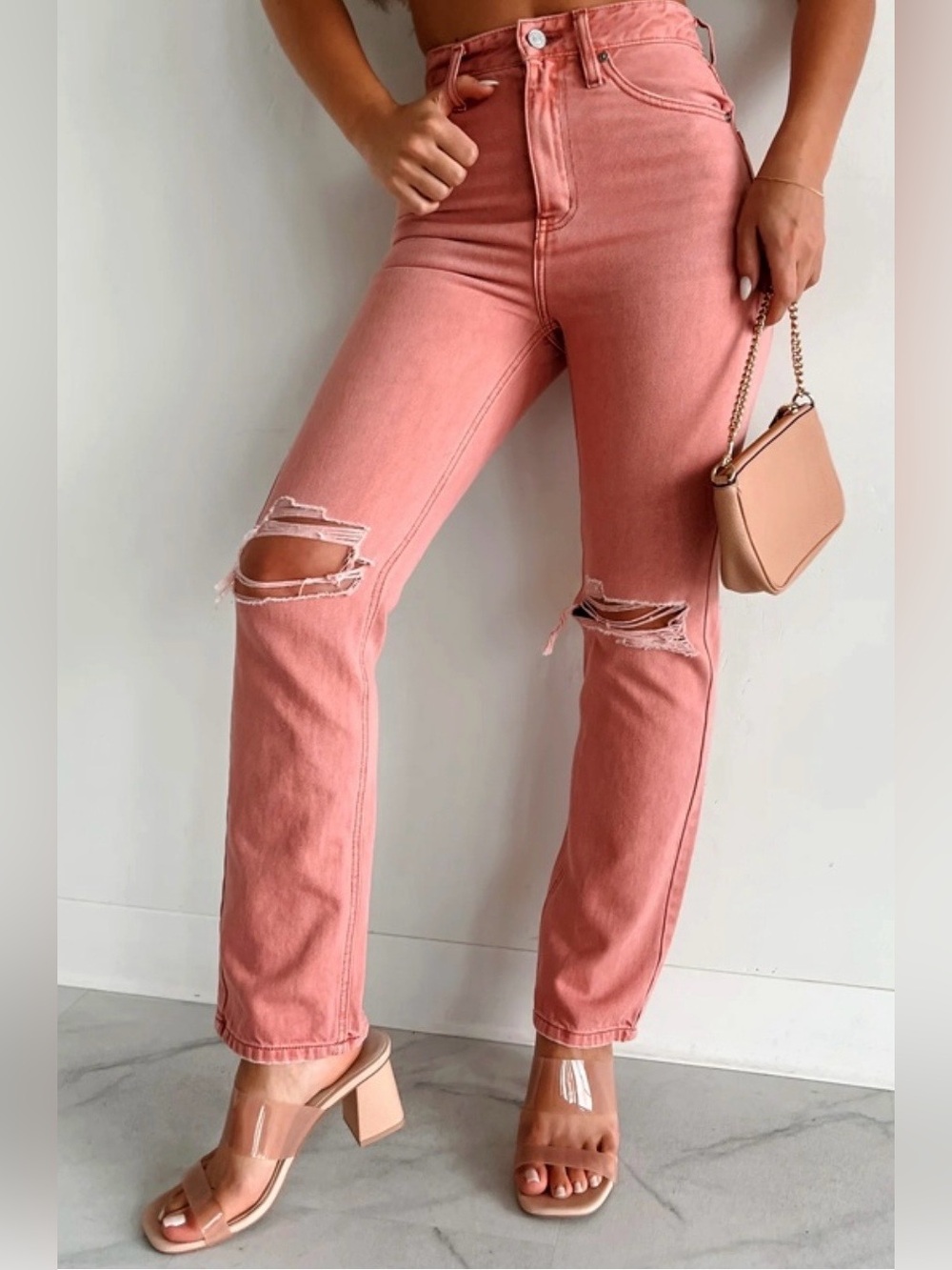 KANCAN ULTRA HIGH RISE DISTRESSED STRAIGHT LEG dark rose Jeans 5/26